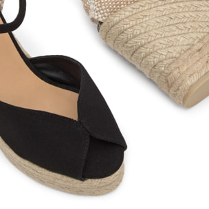 Sandalias de cuña de mujer Bianca estilo peep-toe en algodón orgánico