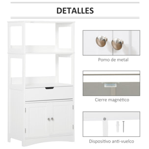 Armario de Baño con 3 Estantes Cajón y 2 Puertas Cocina Dormitorio 60x33x122,5cm