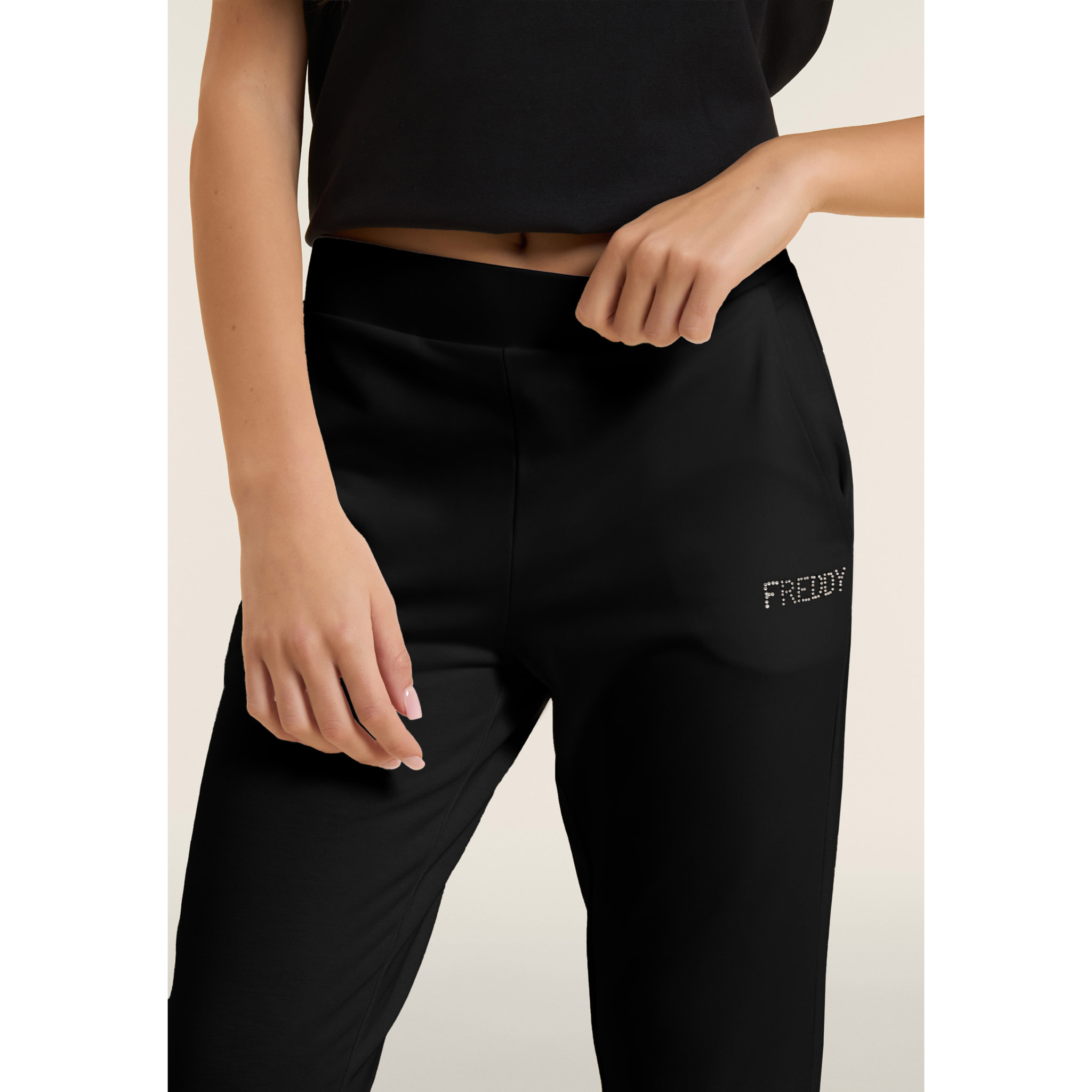Pantaloni Sportivi Cropped con risvolto e strass FREDDY