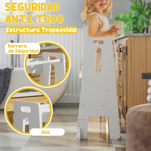 Torre de Aprendizaje Taburete de Aprendizaje para Niños de +3 Años con Pedal Altura Ajustable en 3 Niveles y Barrera de Seguridad para Baño Cocina 45x47,5x91 cm Blanco