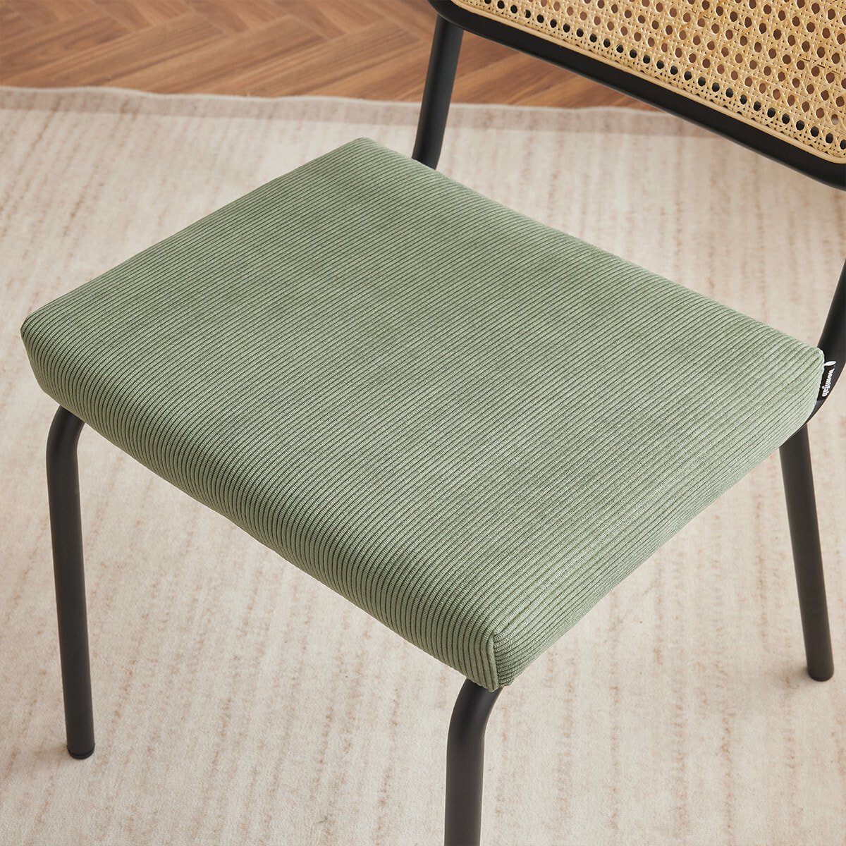 Lot de 2 chaises noires, cannage et velours côtelé - PAULA