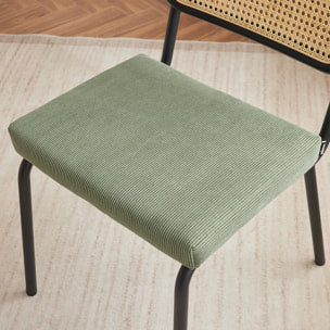 Lot de 2 chaises noires, cannage et velours côtelé - PAULA