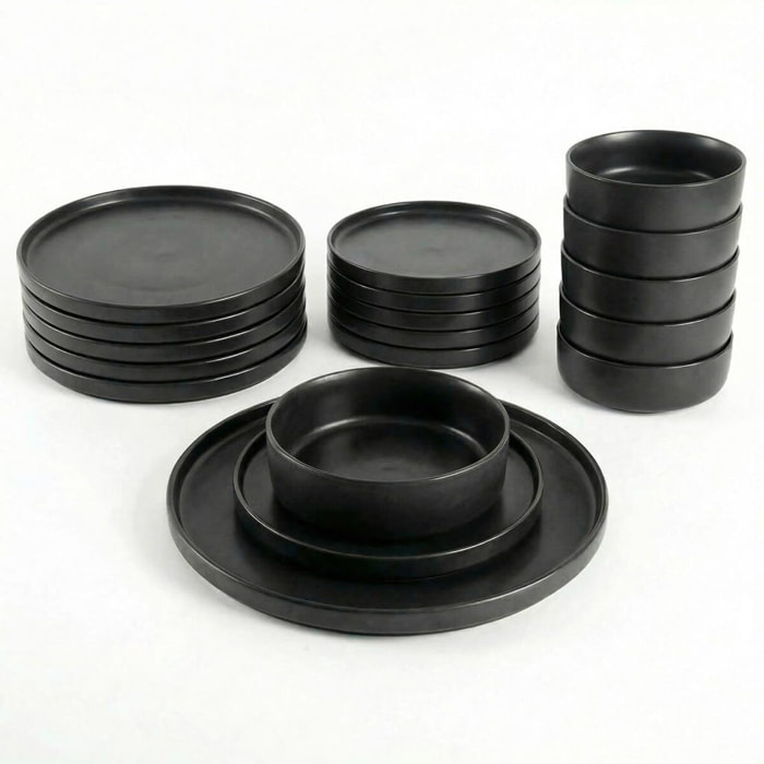 Set 18 Piatti in Ceramica, lavabile in lavastoviglie e adatto a microonde, Intrecci