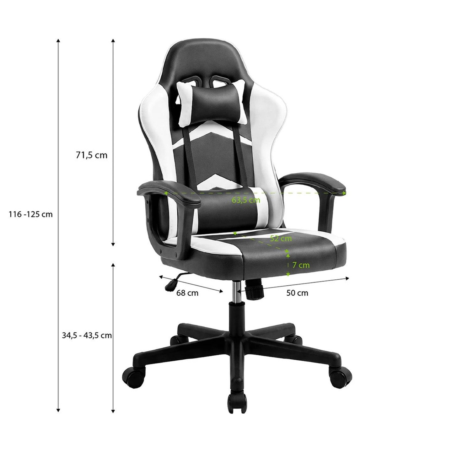 Silla gaming reclinable y con altura ajustable en negro y blanco Raptor Negro - Blanco
