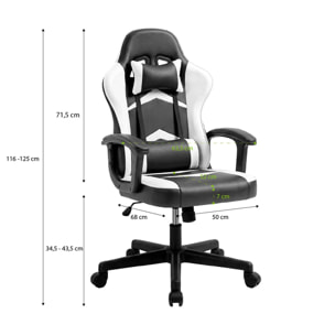 Silla gaming reclinable y con altura ajustable en negro y blanco Raptor Negro - Blanco