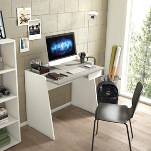 Scrivania Abulele, Scrittoio moderno con cassetto, Tavolo da studio o ufficio porta PC portalibri, 100% Made in Italy, 90x60h80 cm, Bianco e Cemento