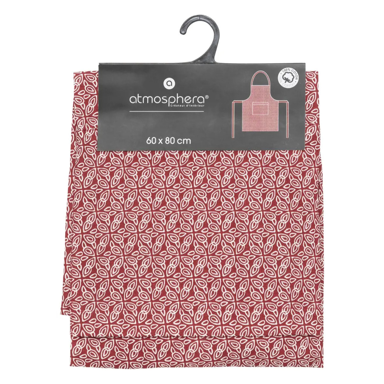 Tablier imprimé "Olia" - rouge - coton 60x80 cm