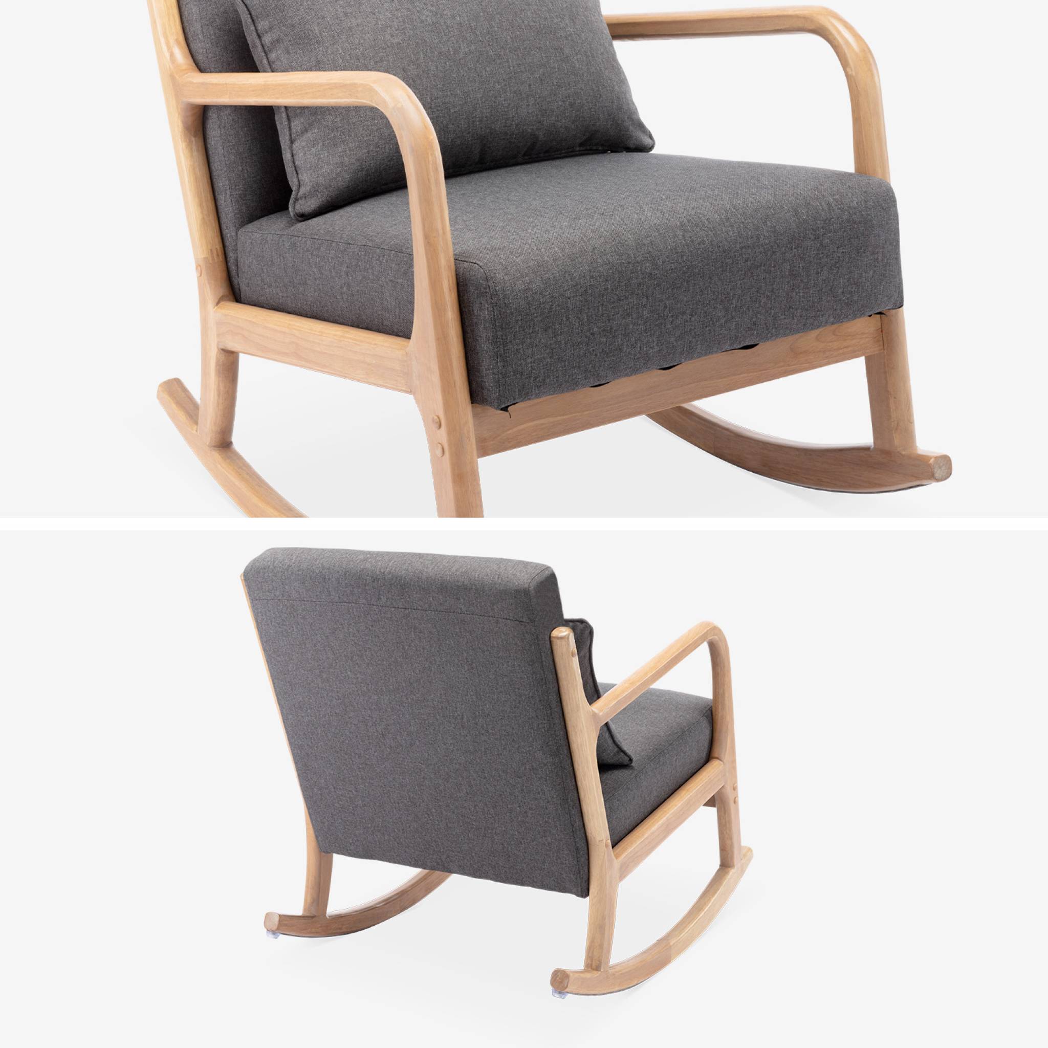 Fauteuil à bascule design en bois et tissu. 1 place. rocking chair scandinave. gris foncé
