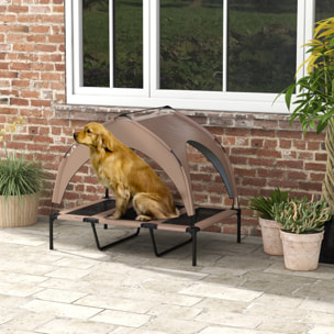 Cama para Perros Elevada con Toldo Cama para Perros Grandes con Marco de Acero y Bolsa de Transporte para Interior y Exterior 106x76x94 cm Café