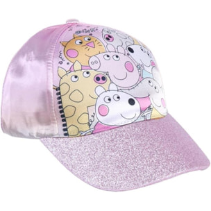 Gorra con visera curva de peppa pig y sus amigos - color rosa - apta de 4 a 8 años - con material brillante - gorra para niños con velcro trasero ajustable