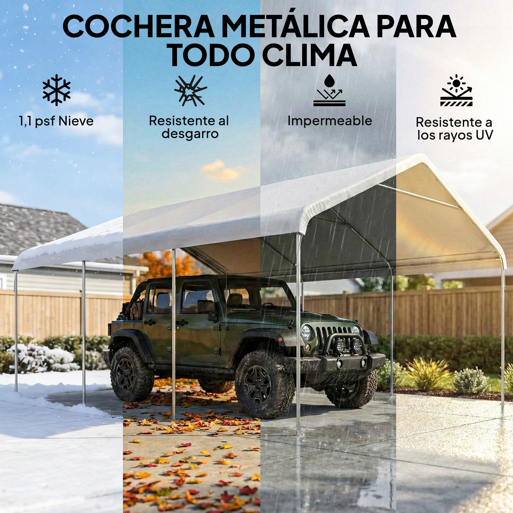 Carpa Garaje Portátil 5x6 m, Garaje Exterior para Coche Impermeable con Estructura de Acero Galvanizado, Toldo Resistente Anti-UV, Cobertizo para Herramientas de Jardín, Blanco Crema