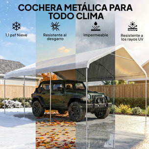Carpa Garaje Portátil 5x6 m, Garaje Exterior para Coche Impermeable con Estructura de Acero Galvanizado, Toldo Resistente Anti-UV, Cobertizo para Herramientas de Jardín, Blanco Crema