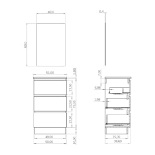 Conjunto de baño IRONA 3C, 50cm, incluye lavabo y espejo