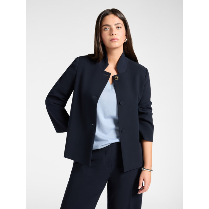 Elena Mirò - Giacca in crêpe con bottone gioiello - Blu