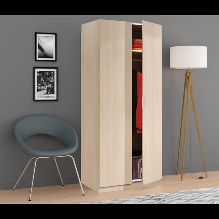 Armadio Guardaroba A 2 Ante Con Asta Appendiabiti E Ripiano Interno Mobile Armadio Salvaspazio Design Moderno Minimal 81 x 52 x 180 Cm Rovere Chiaro