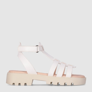 Sandalias de Piel Sintética - Blanco - Tacón: Bajo