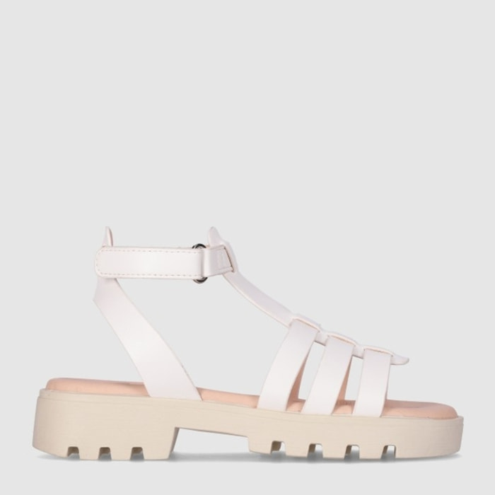 Sandalias de Piel Sintética - Blanco - Tacón: Bajo