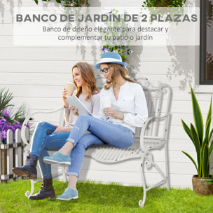 Outsunny Banco Jardín 2 Plazas 110x60x97 cm con Reposabrazos Carga 200 kg Blanco