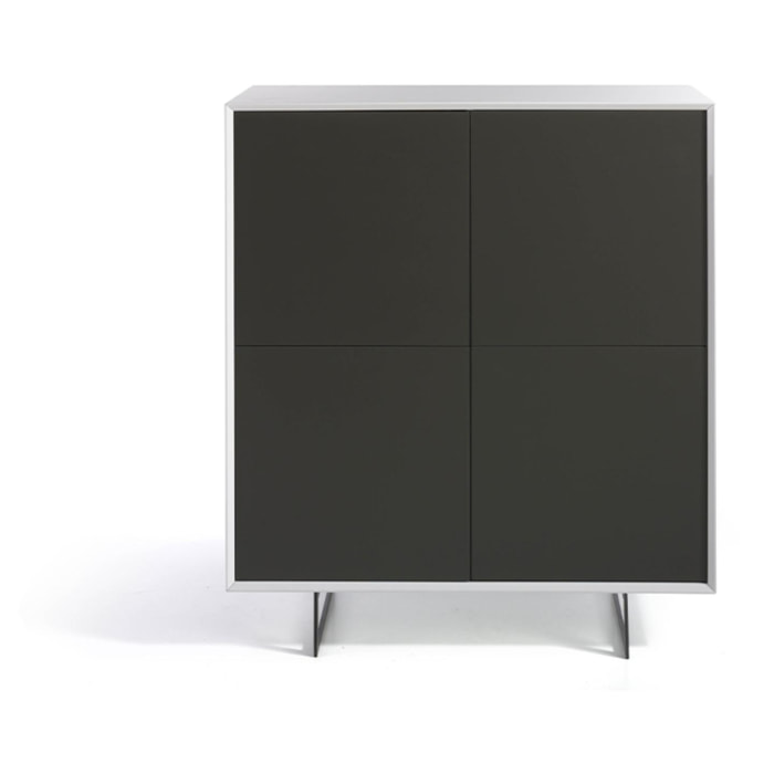 Aparador TIBER - 4 puertas - gris, blanco y negro - 110x45x125cm