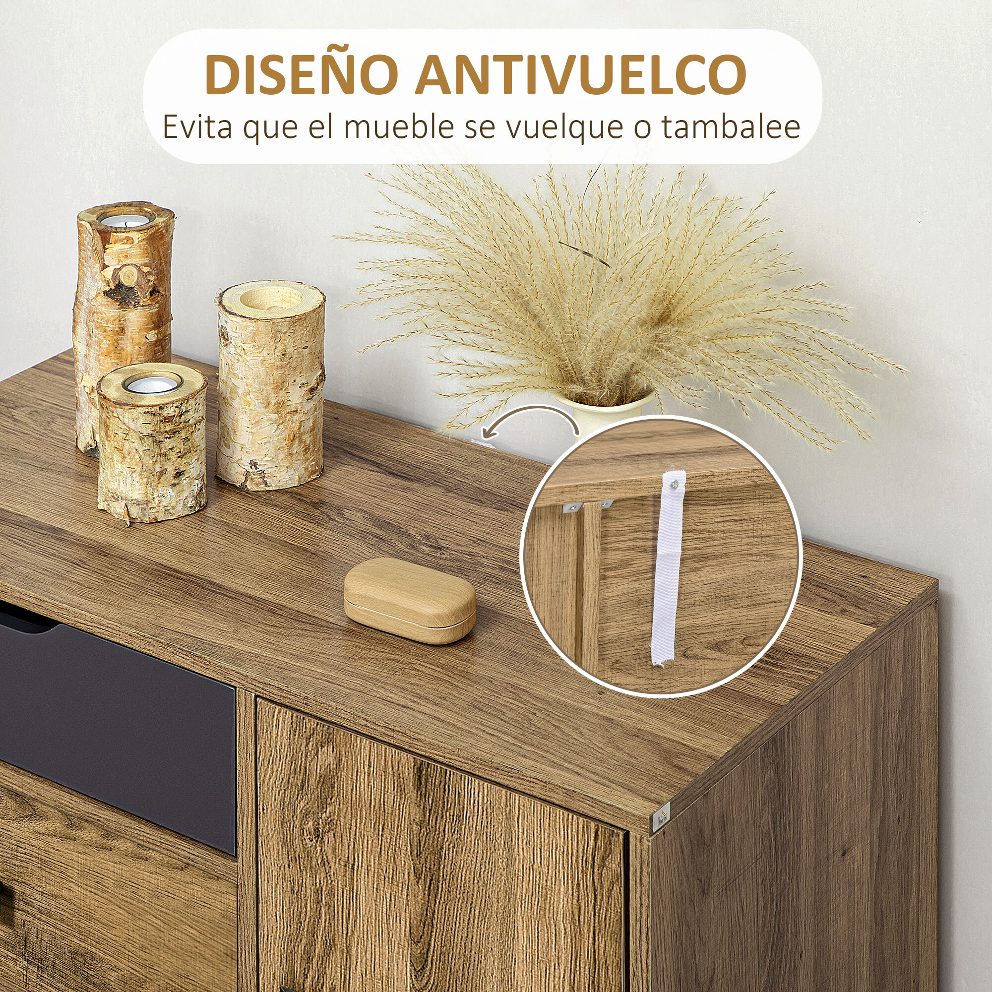 Cómoda con 4 Cajones Cajonera de Madera con Puerta Estante Ajustable y Patas de Metal para Salón Dormitorio Cocina 79x39x86 cm Marrón