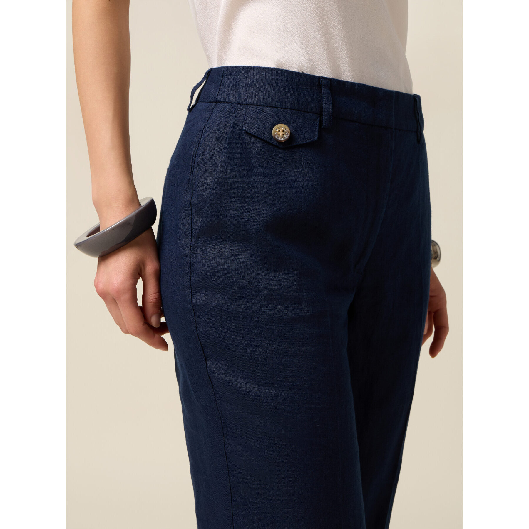 Oltre - Pantalones chinos de lino con dobladillo - Azul