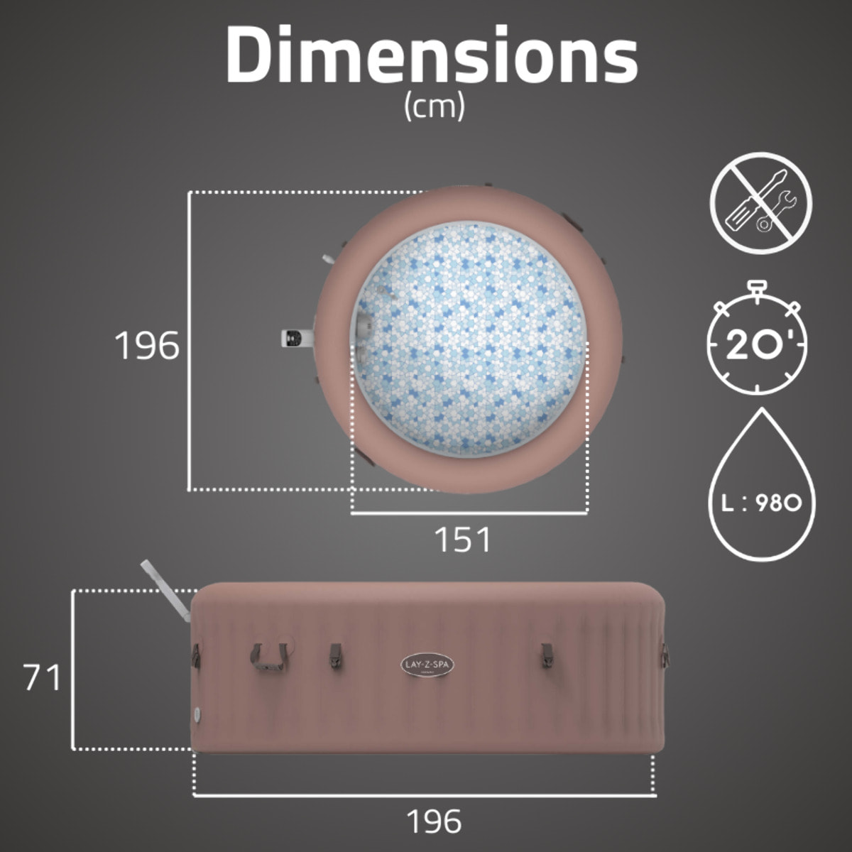 Bestway Spa gonflable rond Lay-Z-Spa Hawaii Smart AirJet EnergySense avec WiFi 4-6 personnes