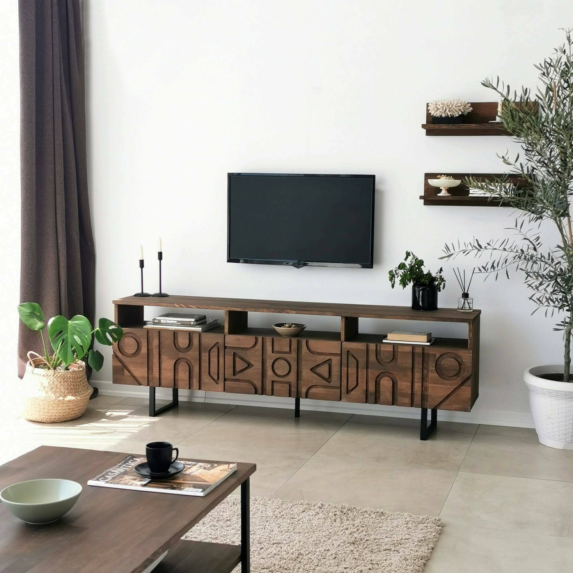 Mobile porta TV Dpatrici, Credenza da soggiorno, Armadio basso per TV, Base parete attrezzata, 170x30h40 cm, Noce