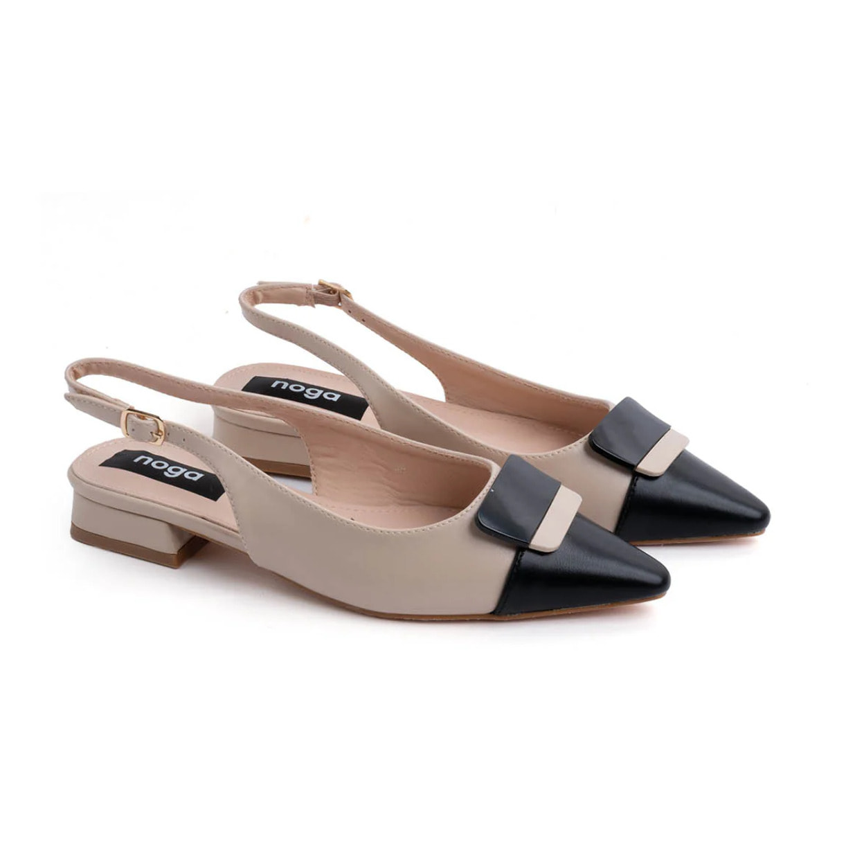 Slingback con placca bicolore - KHAKI
