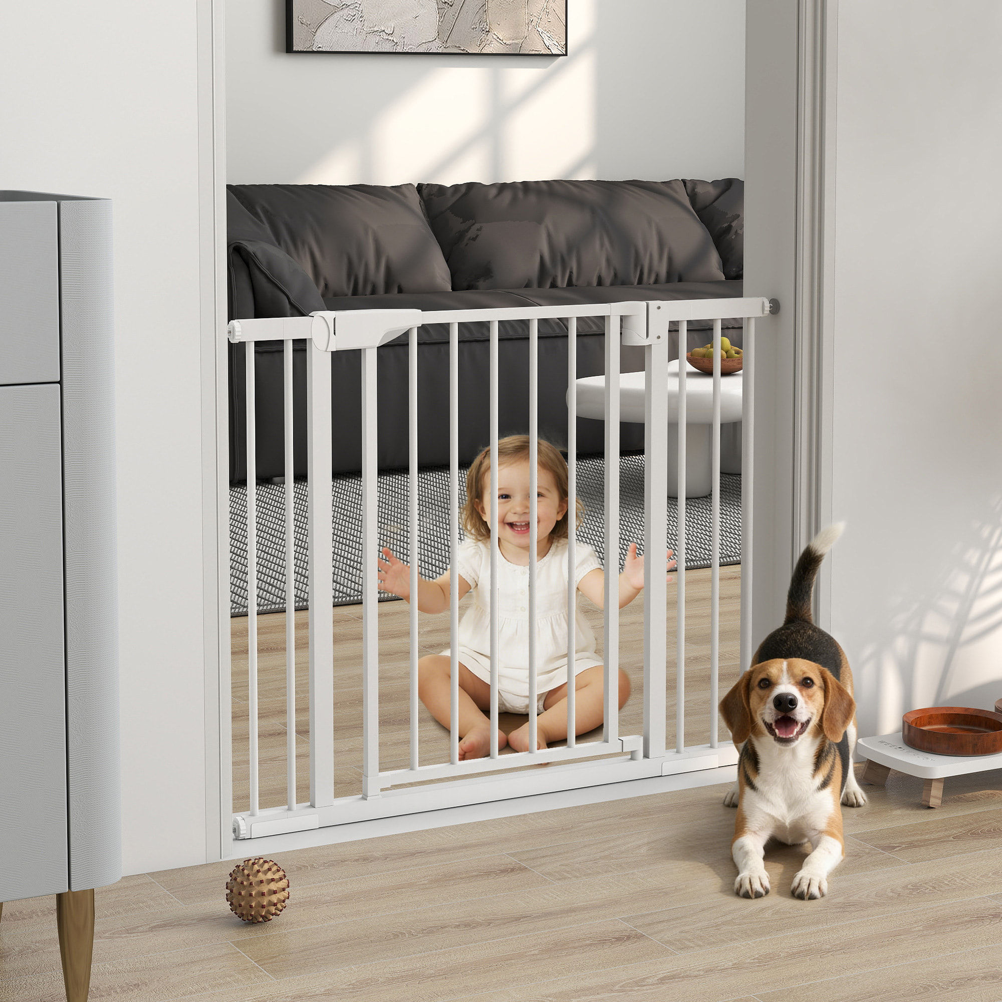 Barrière de sécurité chien largeur réglable 76-103 cm acier blanc