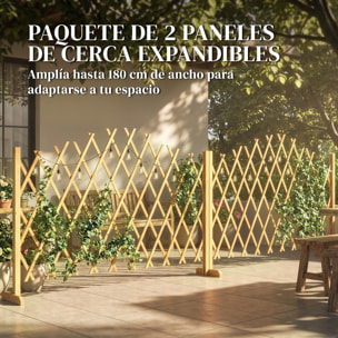 Set de 2 Paneles de Vallas de Jardín Exterior de Madera, Puertas de Jardín Exterior Extensibles, Vallas de Jardín para Decoración Terraza, Patio, 180x30x103 cm, Natural