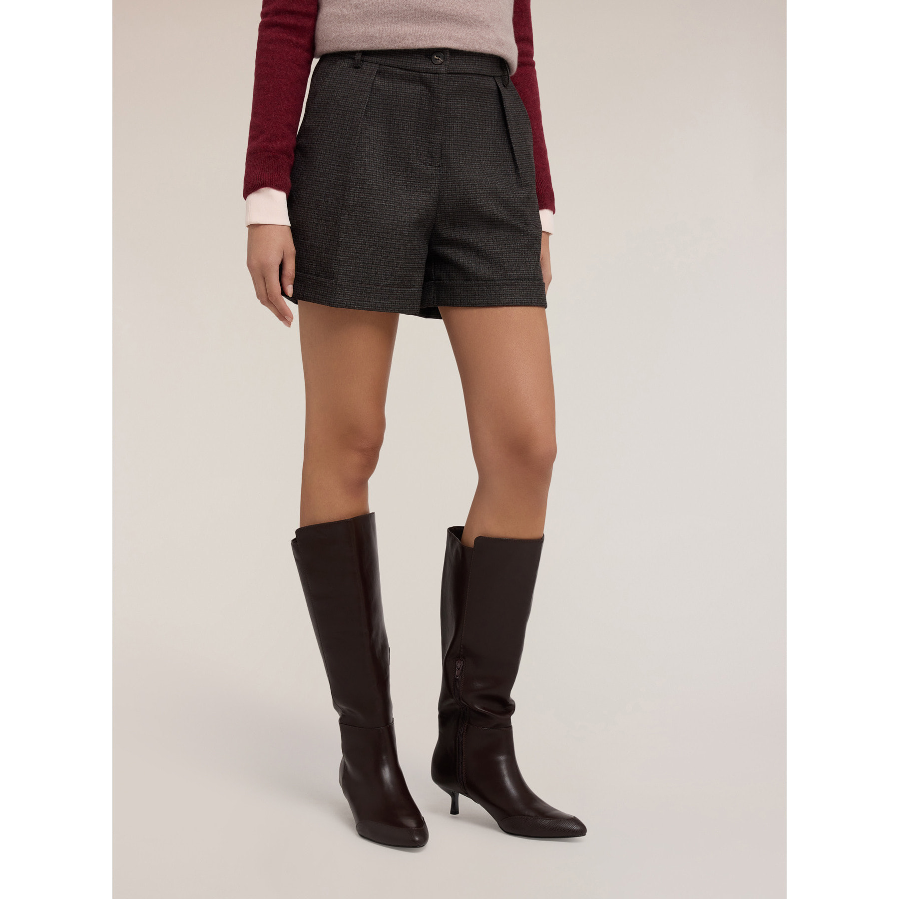 Motivi - Shorts cropped con motivo check - Grigio