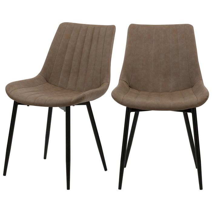 Lot de 2 chaises en cuir synthétique taupe et métal noir - Killi