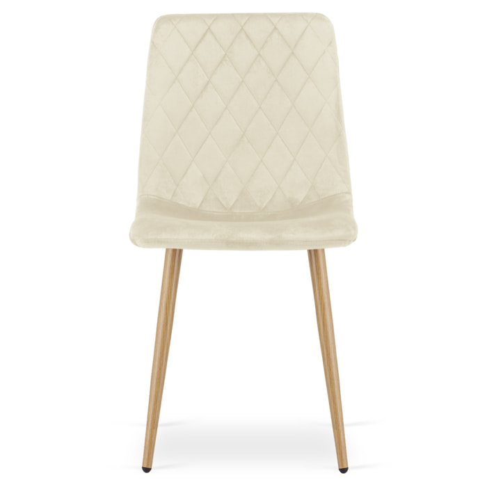 Sedia Turin in velluto beige chiaro con gambe effetto legno