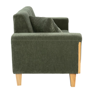 Canapé scandinave 3 places en tissu effet velours vert kaki et bois clair FJORD