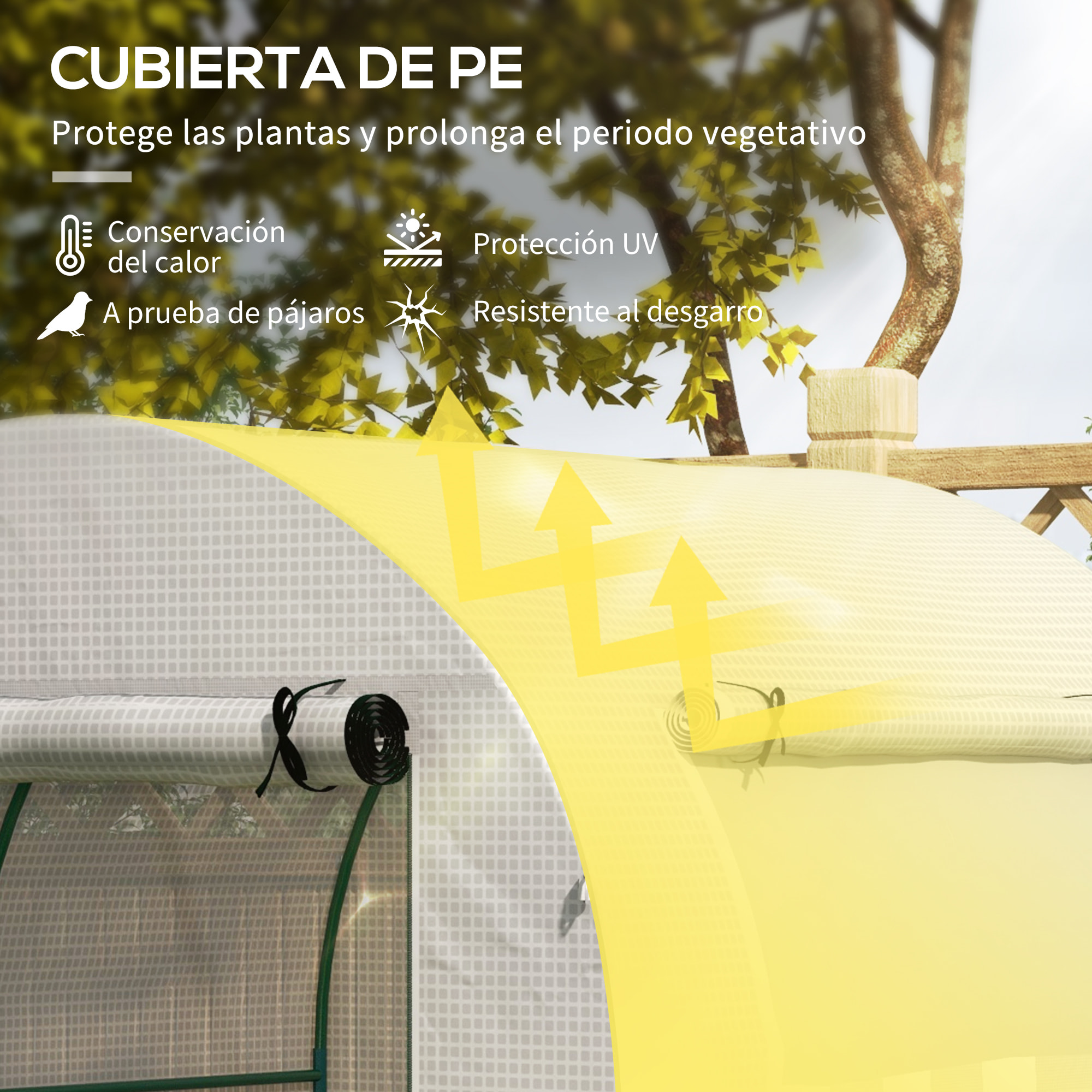 Invernadero de Jardín 180x180x200 cm Invernadero de Túnel Pequeño con Puerta Enrollable y Ventana de Malla para Cultivar Plantas Flores Blanco