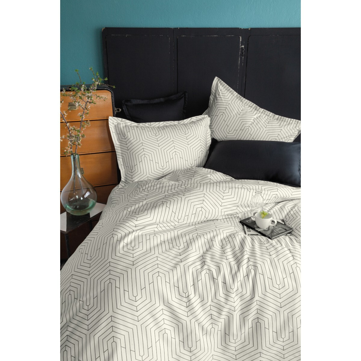 Parure housse de couette 240x220 cm et 2 taies d'oreiller 63x63cm satin de coton imprimé