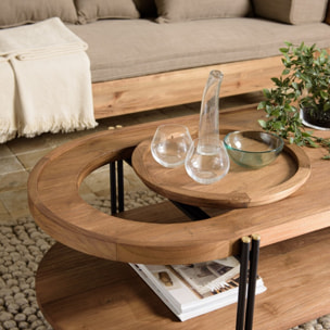 SIXTINE - Table basse bois teck recyclé 2 niveaux plateau amovible
