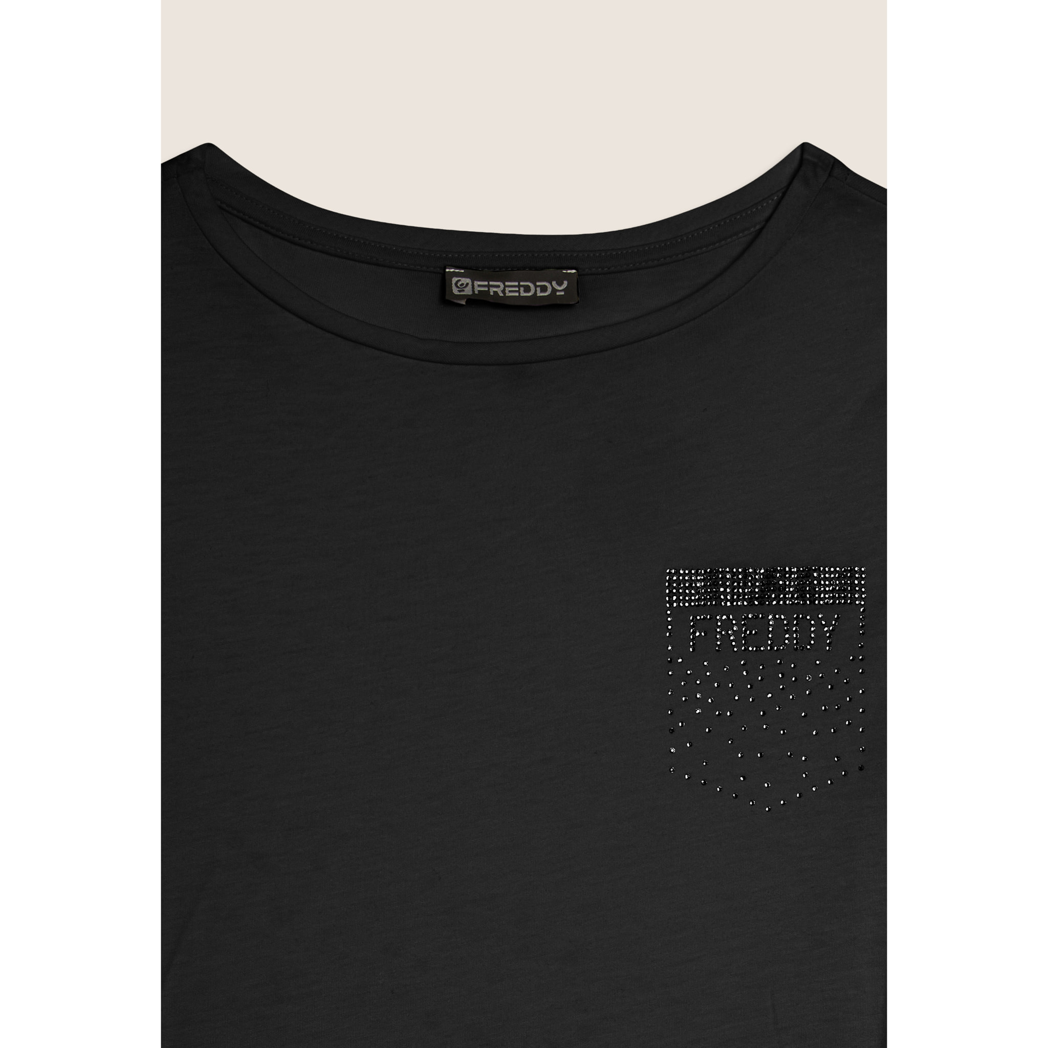 T-shirt manica corta con strass a forma di taschino FREDDY