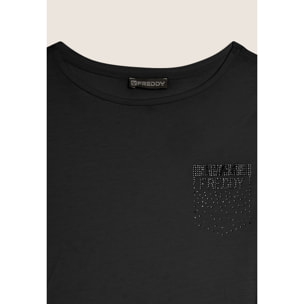 T-shirt manica corta con strass a forma di taschino FREDDY