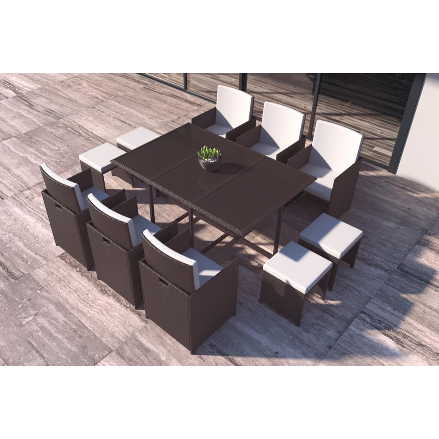 Salon de jardin encastrable Marron/Blanc 10 places LOUISIANE