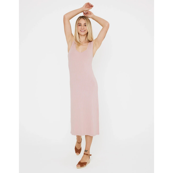 Vestido Midi Largo Cuello Redondo Rosa - Desita