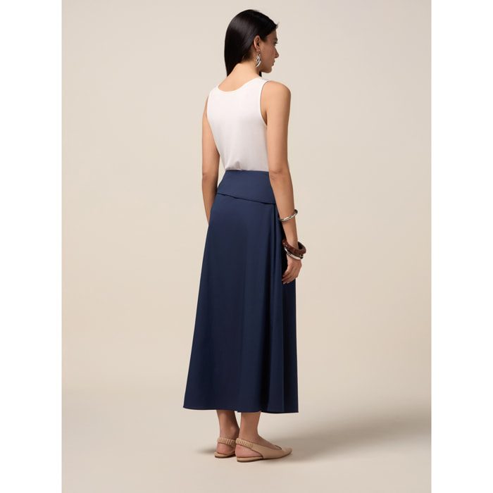Oltre - Falda midi de popelina con fajín - Azul