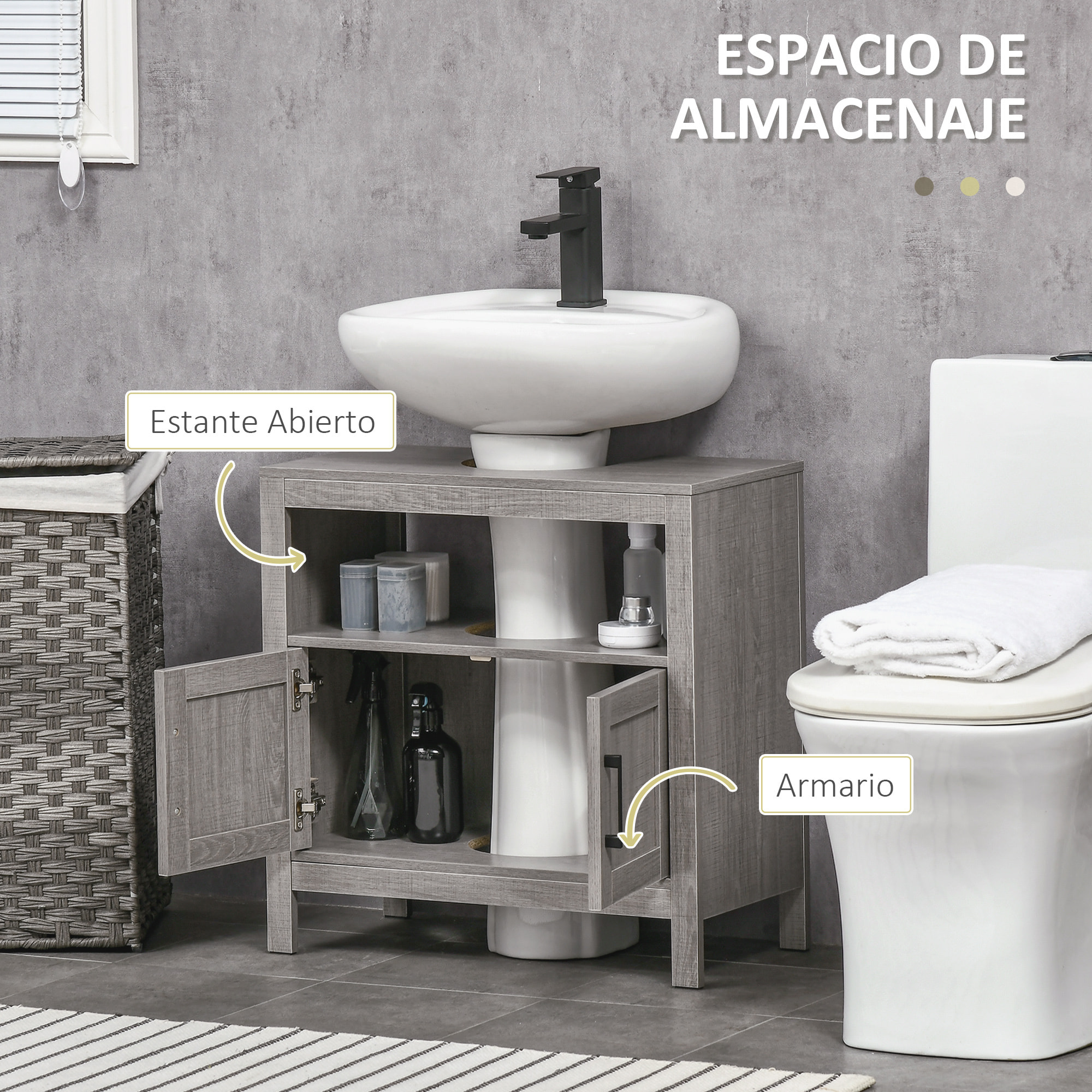 Mueble para Debajo del Lavabo con 2 Puertas y Estante Abierto 60x30x60 cm Gris
