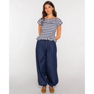 Blusa de mujer con nido de abeja y cuadros