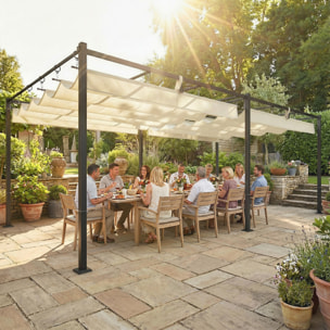Pérgola de Jardín 6x3 m con Techo Retráctil, Cenador de Jardín con Protección UPF50+, Drenaje, Estructura Metálica, Pabellón para Patio, Terraza, Exterior, Blanco Crema