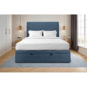 Lit avec sommier et tête de lit lisse - Toile nattée au style contemporain - Adapté à tous les matelas, montage rapide - Design épuré - Hauteur Totale : 39 cm