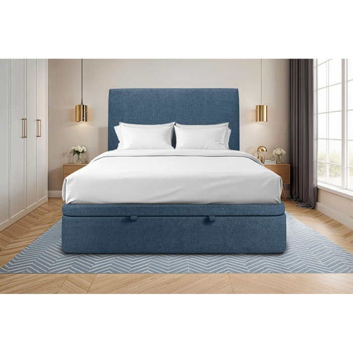 Lit avec sommier et tête de lit lisse - Toile nattée au style contemporain - Adapté à tous les matelas, montage rapide - Design épuré - Hauteur Totale : 39 cm