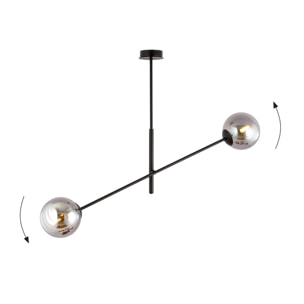 Lampada a sospensione Linear in acciaio nero e vetro grafite