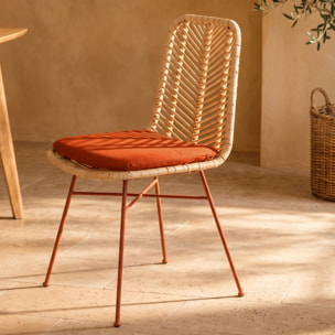 Lot de 2 chaises en rotin et tissu orange vermillon  - Tamara
