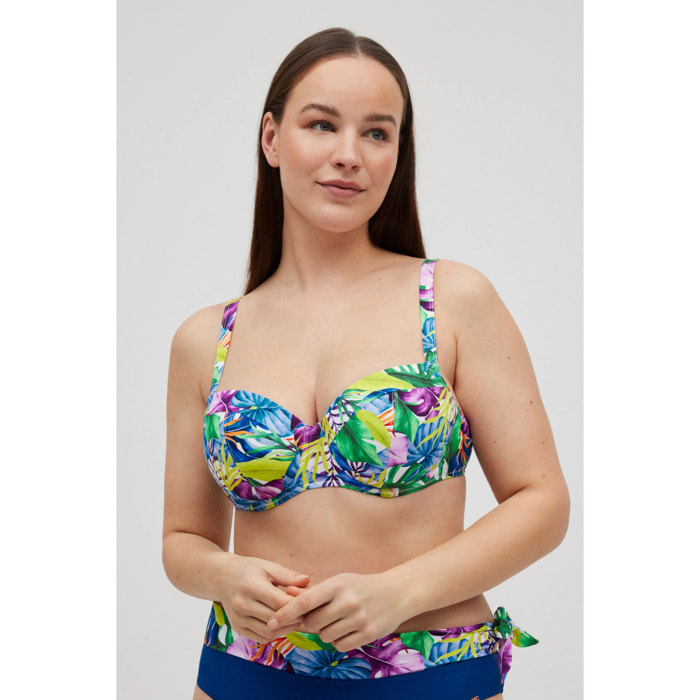 Top bikini con stampa tropicale, coppa D